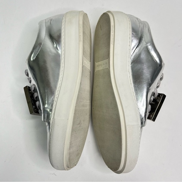 ACNE STUDIOS Adriana Silver Metallic Calf Leather Emotion Plate Face Sneakers - Picture 11 of 14